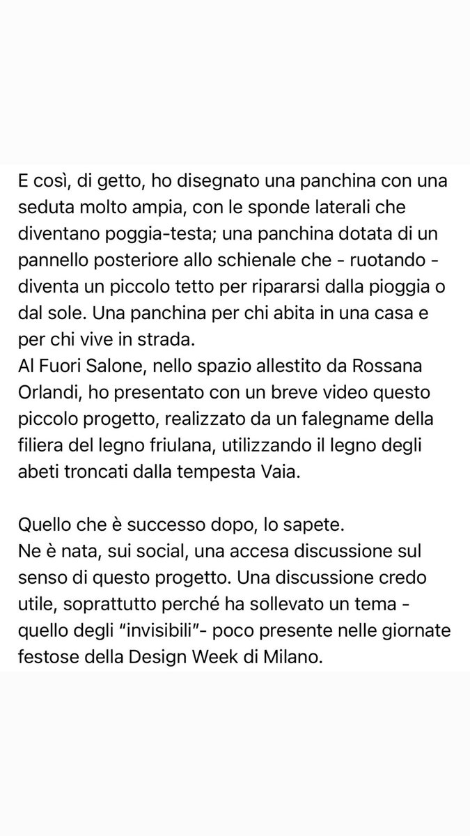 StefanoBoeri's tweet photo. A proposito del progetto di una panchina senza barriere e di chi preferisce la polemica al pensiero. https://t.co/AFvDfNdxVX
