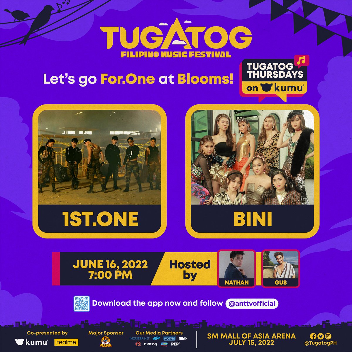 tugatogph's tweet photo. Paparating na ang favorite day of the week natin! 😍

This June 16 at 7PM, maki-hang out naman tayo with @1stoneOfficial at @BINI_ph sa Episode 3 ng Tugatog Thursdays on Kumu! 🥳

Kaya sa #ForOnes at #BLOOMS diyan, download Kumu na: 

https://t.co/enHJjjkjFm

#TugatogPH https://t.co/yYll2RhZEd