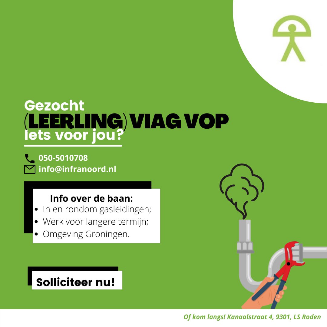 Heb jij een VIAG VOP certificaat of wil je die halen? Stuur ons een
PB, klik op de link hieronder of bel ons op 050-
5010708 en wij nemen zo snel mogelijk contact met je op!

infranoord.nl/vacatures?job-…

#gas #vacature