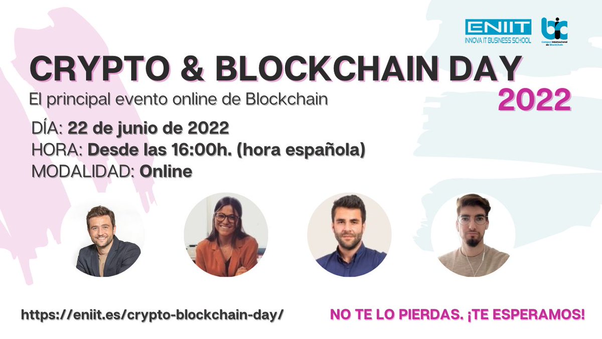 ENIIT_'s tweet photo. Apúntate a este evento online sobre #Blockchain … Crypto &amp; Blockchain Day
🔗 https://t.co/MOgQYGp3h5
🗓️ 22 de junio
Se hablará de los temas más candentes del mundo Blockchain con los mejores expertos venidos de @criptanapp @bancosantander @StockenCapital 
#CryptoBlockchain22 https://t.co/pwtQVlt0RK