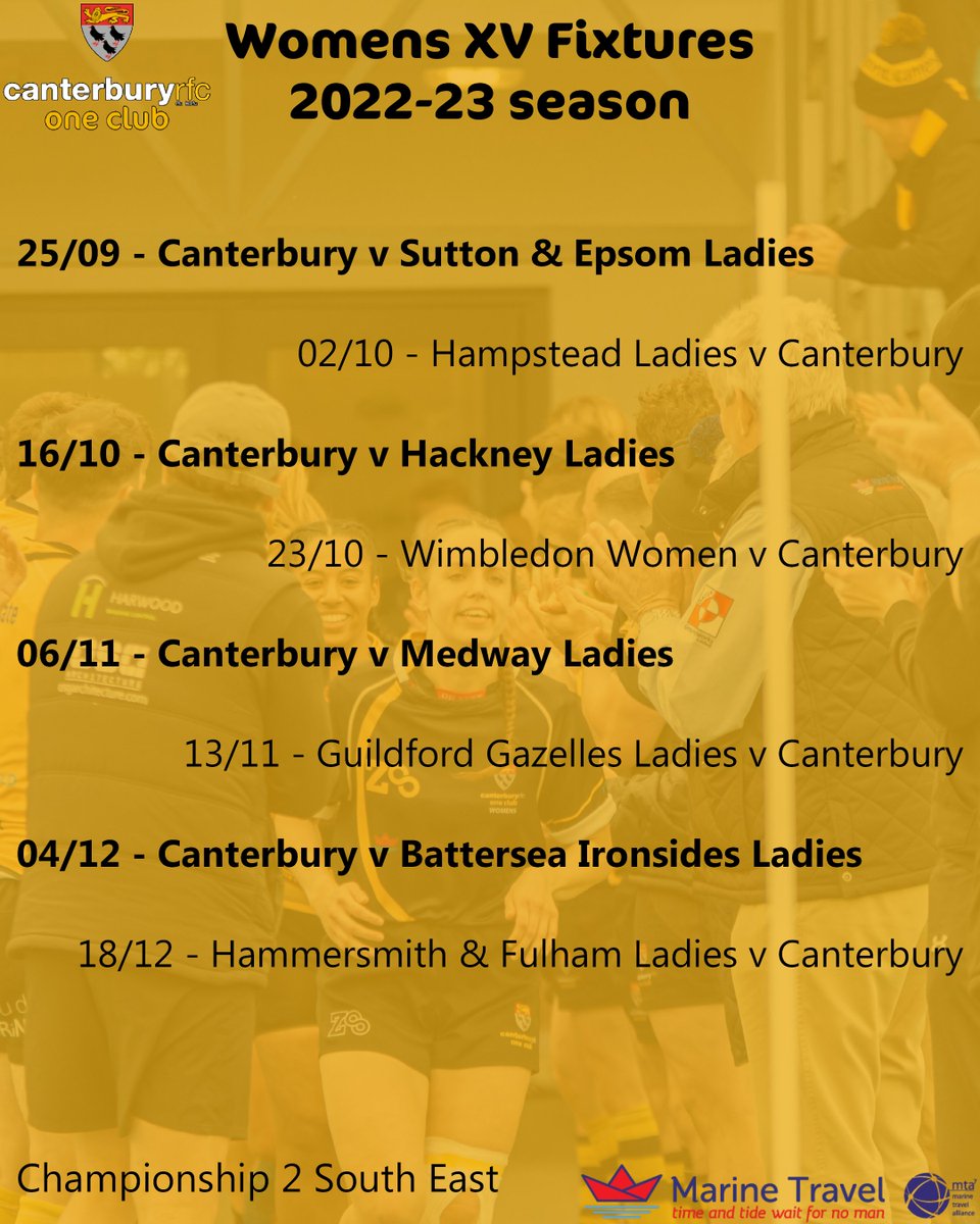 cantrugby's tweet photo. 📢FIXTURES ANNOUNCEMENT📢
Save the dates, the new season is just around the corner!
Come support our headline-making first teams, with some great weekends of rugby guaranteed at the Marine Travel Ground. #RugbyFixtures #Nat2E #Championship2SE #KentRugby https://t.co/WzAOlz6Ydo