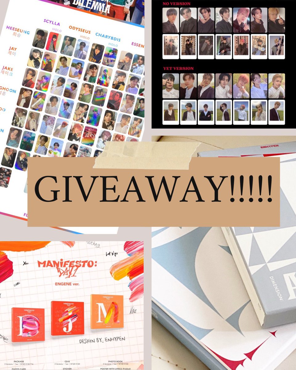 KPOPSWEETSHOP's tweet photo. ENHYPEN GIVEAWAY !!!

MANIFESTO : DAY 1 GIVEAWAY BY KSWEETSHOP

PRICES :
- 1 Sealed album (D:A or Manifesto) (1 winner)
- 3 random official enhypen pcs ( 3 winners)
- Unsealed albums (random groups) (8 winners)

🏷 kpop giveaways photocard album enhypen pc https://t.co/i6SJc0Ew3n