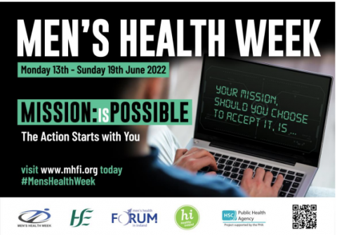 NursingTUS's tweet photo. Men's Health Week 2022, runs from Monday 13th-Sunday 19th June 2022. The theme for 2022 on the island of Ireland is: ‘MISSION: isPOSSIBLE’, and the call to men and those who support the health of men is: 'the action starts with you'. https://t.co/blJWAduif7