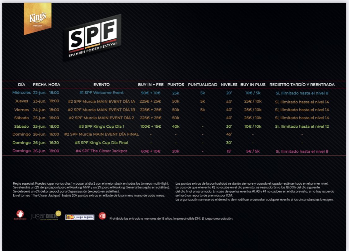 SPFpoker's tweet photo. Quedan tan solo 🎱 días para que de comeienzo el #SPFMurcia en @CASINOMURCIA 🚀🚀🚀🚀 https://t.co/YUORhGOQde