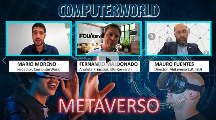 ComputerworldES's tweet photo. Los expertos @FmaldonadoF, analista principal de @IDGResearch_ES, y @Fotomaf, director del "Metaverse Executive Program" de la escuela de negocios @ISDI_edu, analizan los retos a los que se enfrenta la industria TIC en la carrera por el #Metaverso. #CWMv https://t.co/CfiKZnU2Kk https://t.co/ozWLiMrZM2