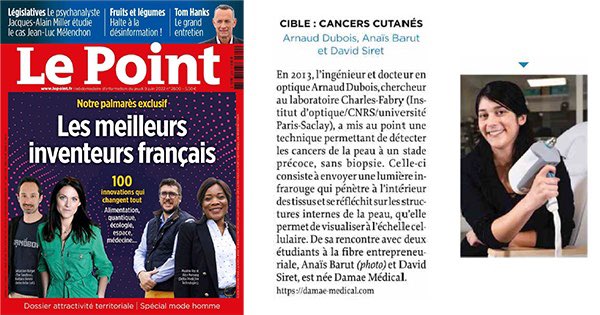 100 meilleurs inventeurs français 💯🔬

📆 En cette semaine de dépistage des cancers de la peau, c’est une fierté pour toute l’équipe DAMAE Medical et notre système deepLive™️ d’obtenir reconnaissance dans le palmarès du magazine <a href="/LePoint/">Le Point</a> .
#deepLive #CancerdelaPeau #Sauversapeau
