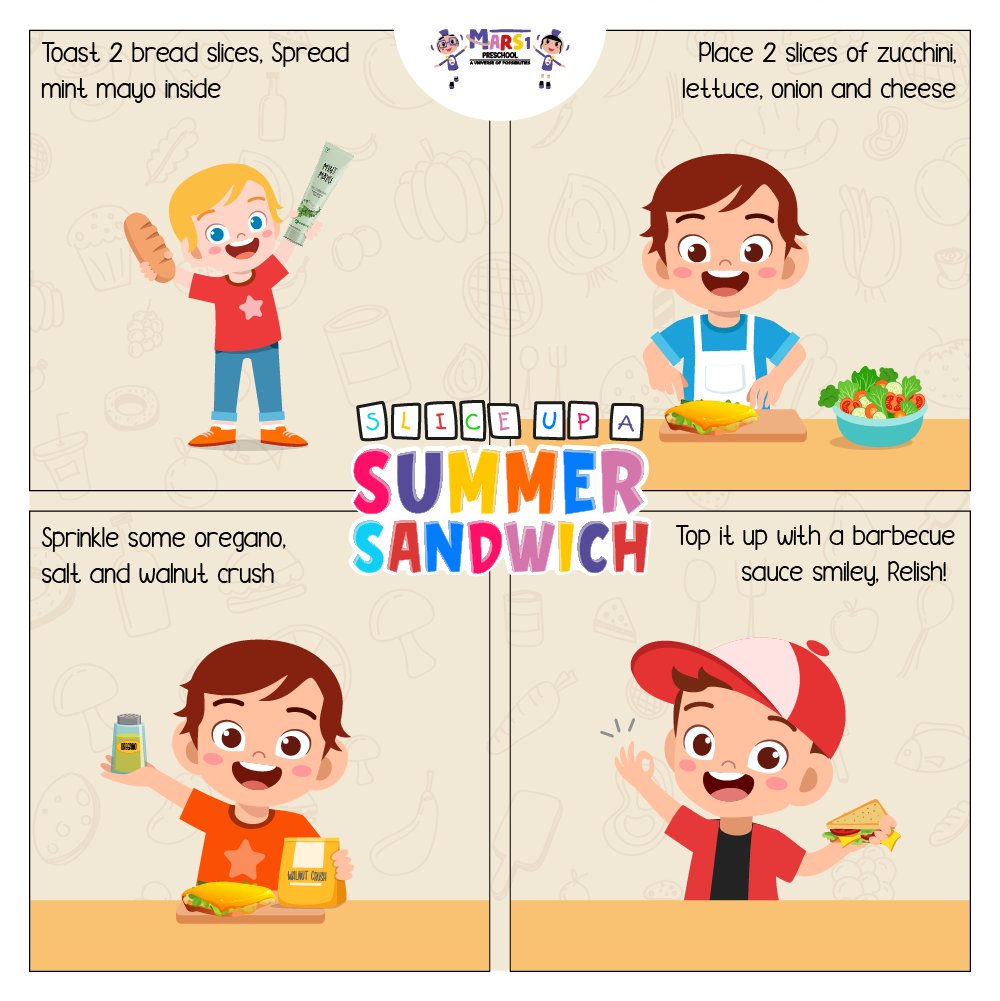 Mars1Preschool's tweet image. Today's task is to conjure up a different kind of nutritious sandwich with your little one. Here's a yummy recipe to try out for your no-gas, safe cooking activity. 

#nofirecooking #nogascooking #safecooking #healthycooking #bonding #parenting #limitelesslearning #preschool