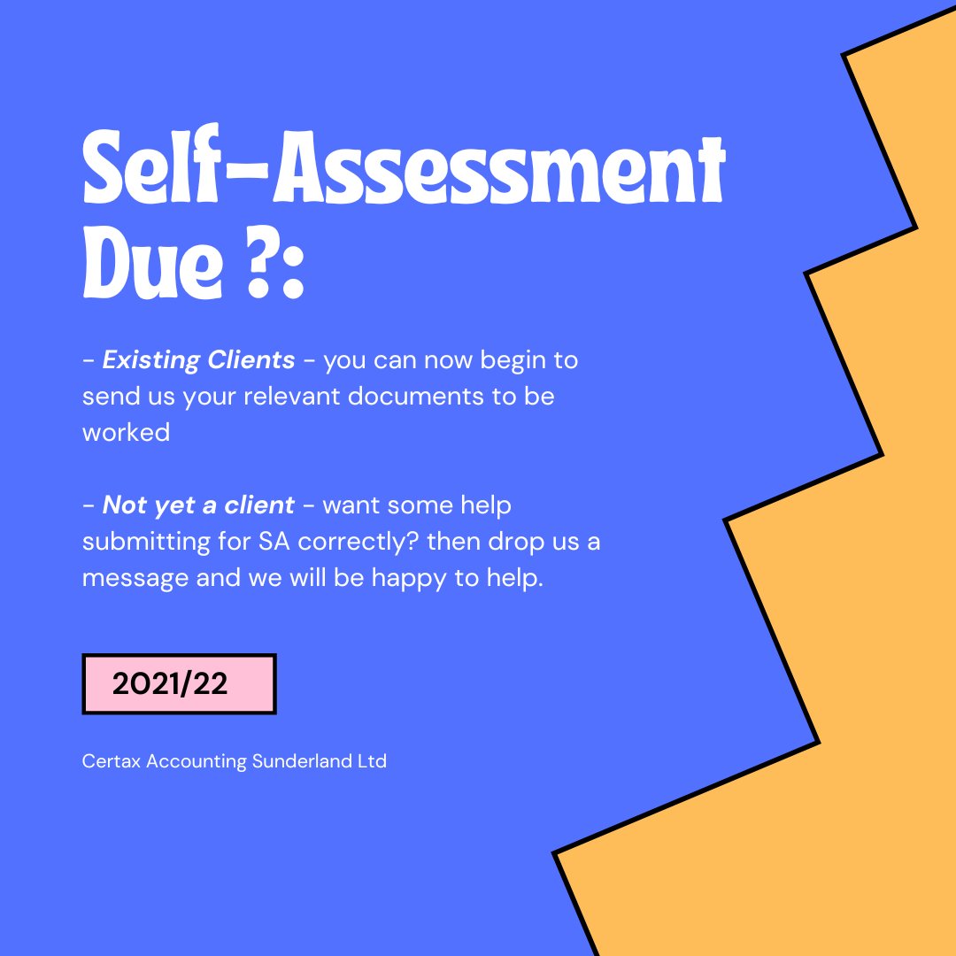 If you have received your notice from HMRC to file your 2021/22 self-assessment, then please don't hesitate to get in touch. 

Certax is here to help!

#Accounting #certaxsunderland #sunderland #NorthEast #localbusiness