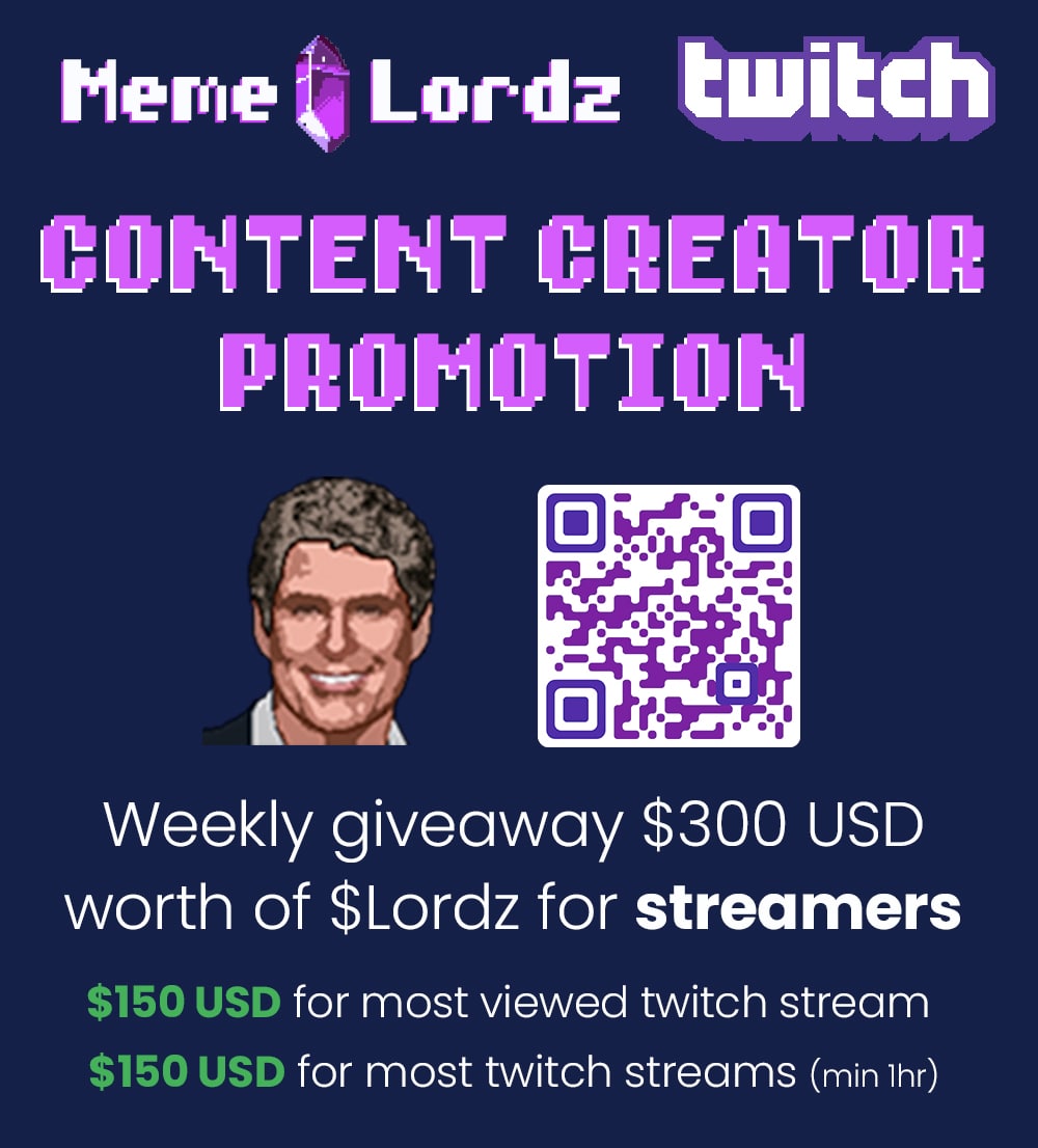 Memevoria's tweet photo. 🎆MemeLordz Content Creator Promotion🎆

$300 WEEKLY to #MemeLordz #TwitchStreamers.

Looking to start your twitch career or grow your following? This is the perfect opportunity!

Fill out this form to be eligible!
https://t.co/GM2ZIdbqQn

#twitch #twitchstreamer #streamers https://t.co/ODZmJ11JPy