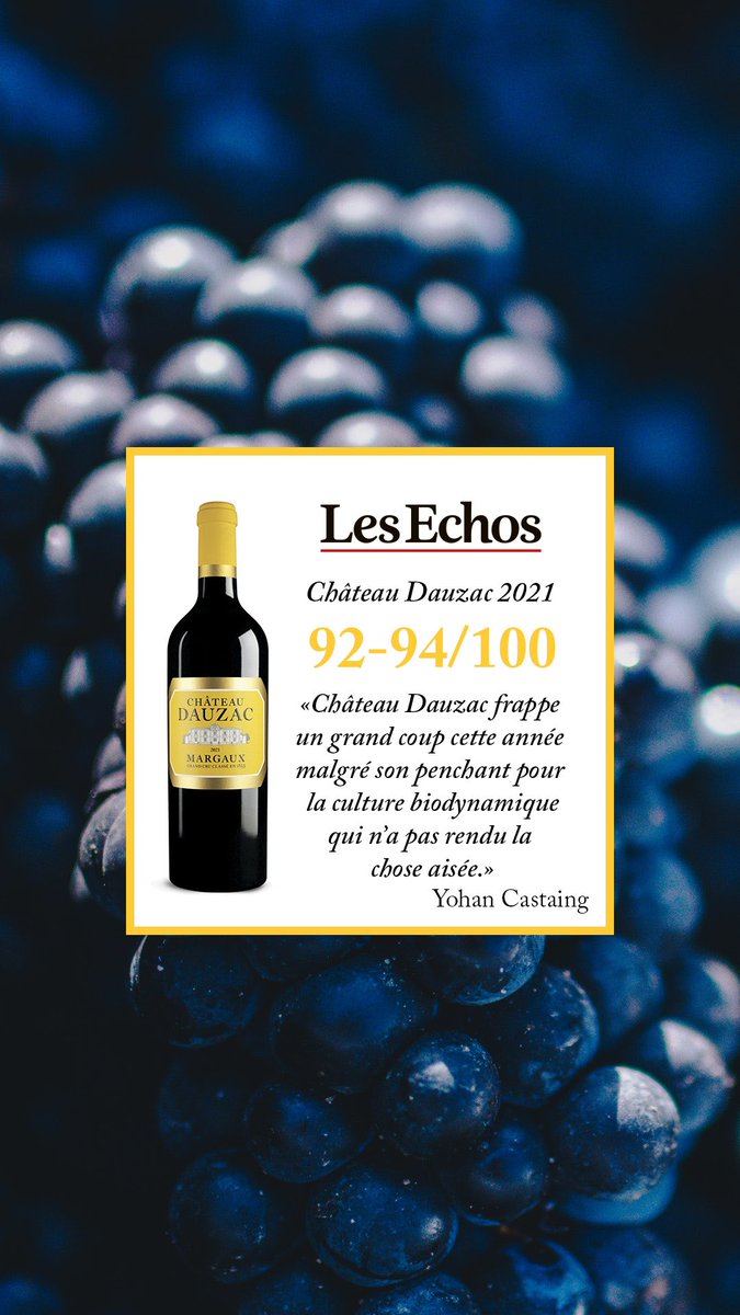 Château Dauzac 2021 dégusté et commenté par <a href="/LesEchos/">Les Echos</a> &amp; <a href="/yohancastaing/">Yohan Castaing</a> 🍷
92-94/100

#winelovers #winetasting #chateaudauzac #millesime2021