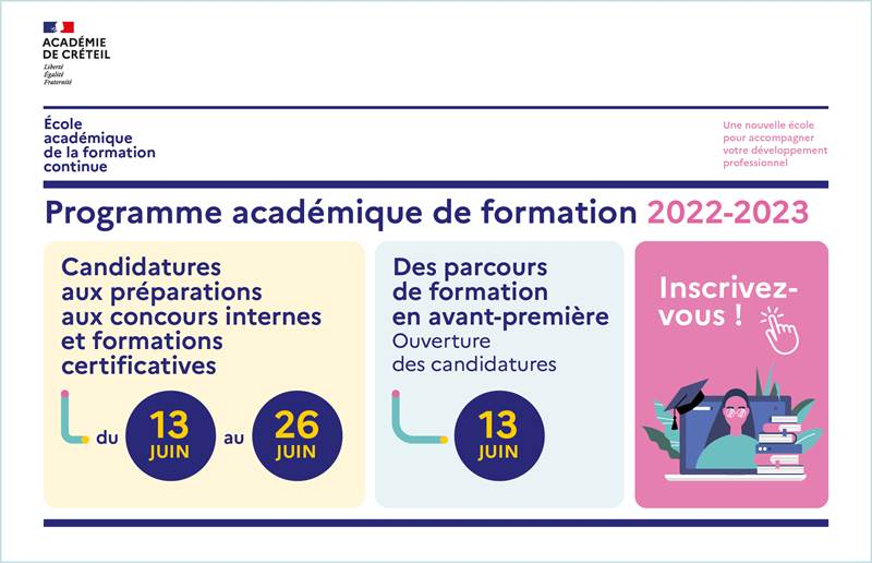 tomchambon's tweet photo. C'est parti: l'école académique de la formation est lancée!
Les inscriptions à l'ex. Plan Académique de Formation (PAF) de la DAFOR ont débuté !

13/06/2022 --> 26/06/2022

#école #INSPÉ #formationcontinue #education  @AcCreteil https://t.co/7yj0aju5XS