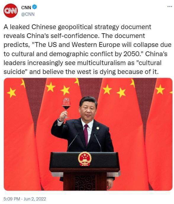 DavidAngevin's tweet image. Suicide industriel (auto, nucléaire...), économique, culturel (wokisme), politique, éducatif... : Quand la Chine trinque au déclin de la société occidentale dans une note stratégique. 
Il faut se réveiller, et vite.  
#France #Europe #Chine #legislatives2022