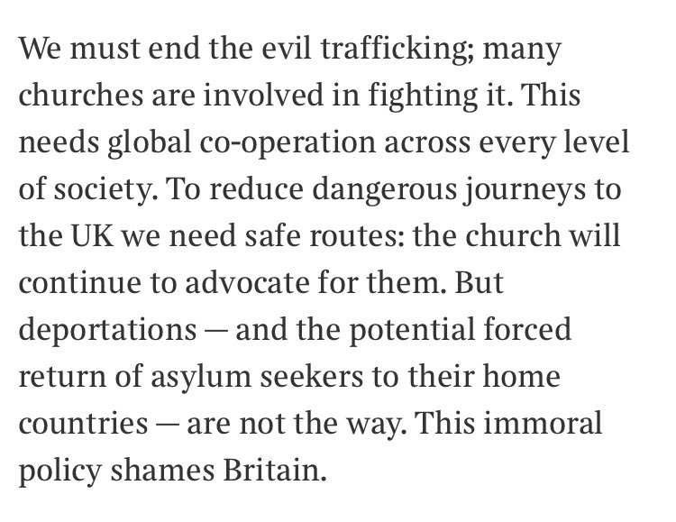 OfficeofABC's tweet image. Deporting asylum seekers should shame us as a nation. 

Our Christian heritage should inspire us to treat vulnerable people with compassion, fairness and justice. 

Read today’s letter in @thetimes from myself, @CottrellStephen and all the bishops who serve in @UKHouseofLords: