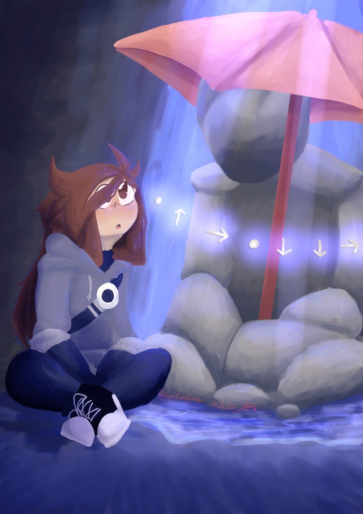 FanFuelFiction's tweet photo. Ta da✨✨
A redraw of an old piece based on one of my favorite places in waterfall 
🌊✨🌂

#undertale #undertaleoc #oc #undertalefanart #undertalewaterfall 
#waterfall #statue #umbrella https://t.co/ux9drVBxZC