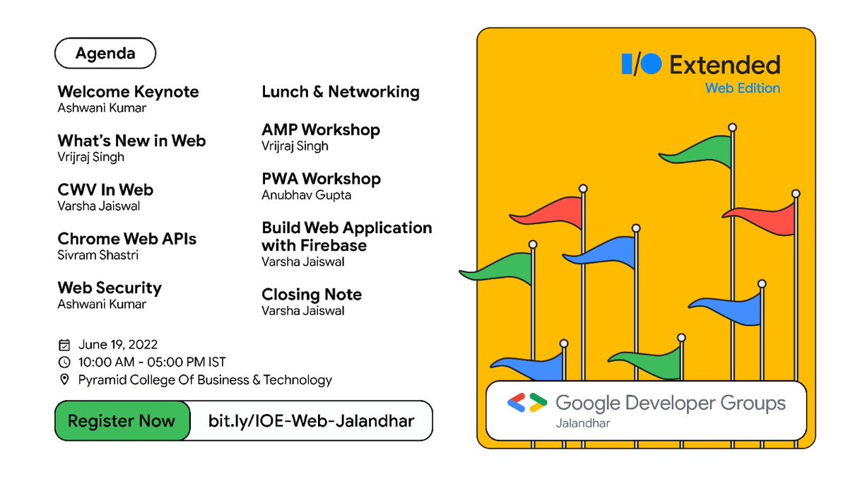 GDGJalandhar's tweet photo. 🥁🥁Agenda Reveal🥁🥁
Here's the #Agenda of IO Extended Jalandhar #WebEdition🥳

🔗Hurry up, only a few seats left:
https://t.co/joRq3oreLQ

Which is the one session you are most excited about?
Share in the comments👇

#IOExtended #IOExtendedJalandhar https://t.co/esvI8kOzd8