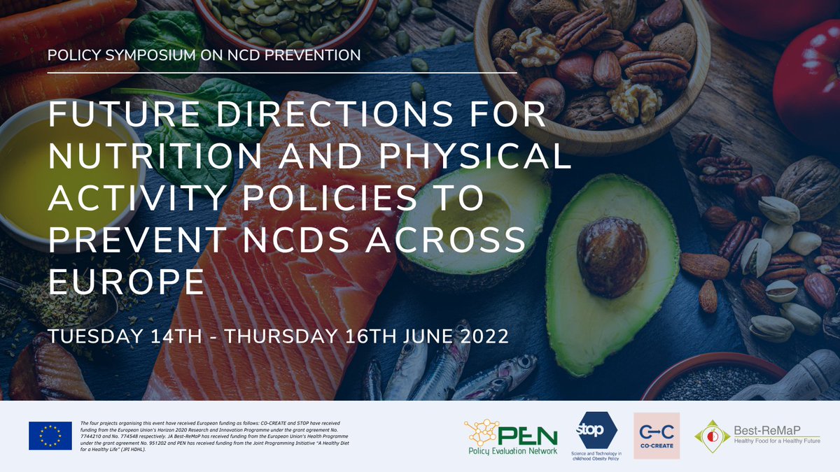 STOPobesityEU's tweet photo. STARTING TODAY! 🚨

We are bringing together and discussing learnings from across 4 European projects at our symposium "Future directions for nutrition and physical activity policies to prevent NCDs across Europe"! 📢

➡️ Find out more: https://t.co/EStc9sXdIL

#NCDPrevention22 https://t.co/M4O3YxE2Pi