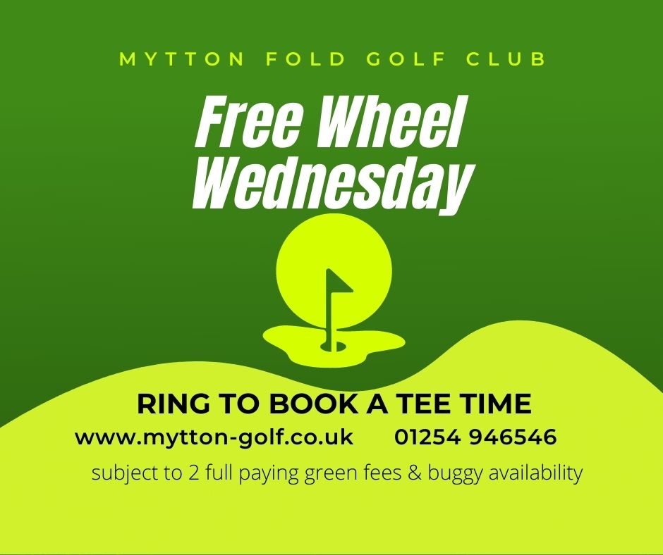 Myttongolf's tweet photo. Don't forget it free wheel Wednesday tomorrow. Ring to book a tee time. 01254 946546 #myttongolf #ribblevalley https://t.co/k84Eqgyylm