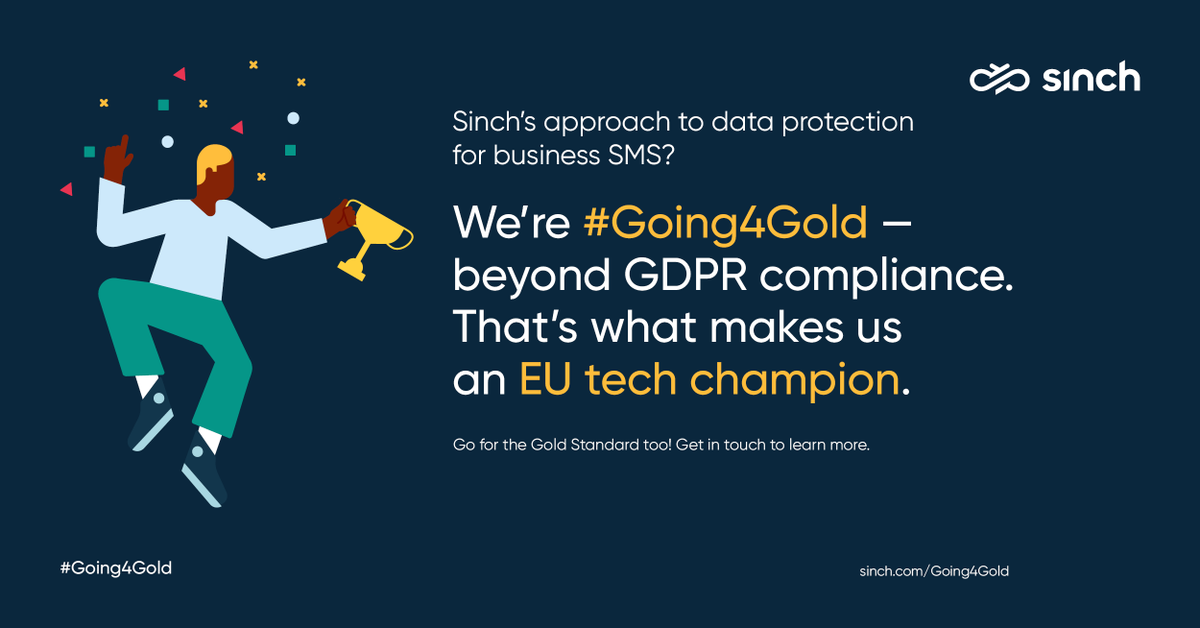 wearesinch's tweet photo. Not all heroes wear capes. Some comply with #GDPR. Others go beyond. 

We’re #Going4Gold 👀

When it comes to keeping user #data safe, all businesses can and should do their best. See how Sinch walks the talk, and how you can too: https://t.co/uxXhPCUEbv https://t.co/kpHlGZxoiG