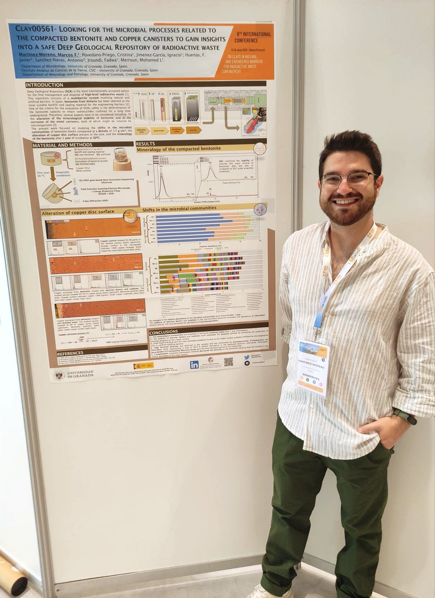 Microbial Metal Interactions (@microlab103) on Twitter photo Our labmates <a href="/maarmh/">Mar🦠</a> y <a href="/BioMMartinez/">Marcos F. Martinez Moreno</a> (PhD students) are presenting their research results this week in the 8th #ClayConference taking place in Nancy (France) 🇫🇷. You could find them in the poster session at hall 1. 
#Microbiology #Clay #Interactions #Corrosion #Mineralogy Our labmates <a href="/maarmh/">Mar🦠</a> y <a href="/BioMMartinez/">Marcos F. Martinez Moreno</a> (PhD students) are presenting their research results this week in the 8th #ClayConference taking place in Nancy (France) 🇫🇷. You could find them in the poster session at hall 1. 
#Microbiology #Clay #Interactions #Corrosion #Mineralogy