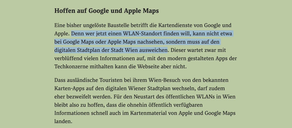 botic's tweet photo. Dass Apple Maps und Google Maps beharrlich lokale Open Data-Angebote ignorieren, ist doch kein Problem vom Wiener Basis-Sadtplan, @martinjan. Da kann @ogdwien doch nix dafür, wenn die Techgiganten den OGD-Anbietern ihre Plattformregeln aufzwingen wollen (u.a. proprietäre APIs). https://t.co/NZ4WzoslWa