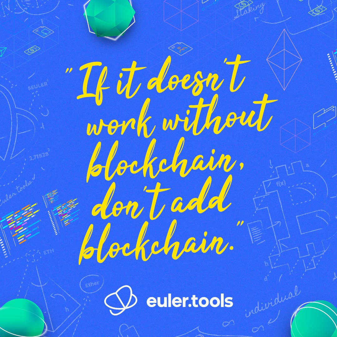 Euler_Tools's tweet photo. This is one of our strongest mainstays. 💪 Just adding blockchain to products because it is trendy doesn't make sense. 

We believe in the importance of getting blockchain technology in order as it should. 🔧

Join us on the adventure!  🤜🤛 

#EuleriansOnAMission #Blockchain https://t.co/fBE2VAb6wn