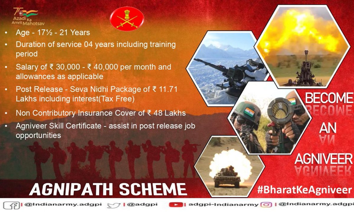 adgpi's tweet image. Be an#Agniveer and serve the Nation through #Agnipath Scheme.  A lifetime opportunity to become a soldier and citizen warrior of the Nation.

#BharatKeAgniveer
#IndianArmy