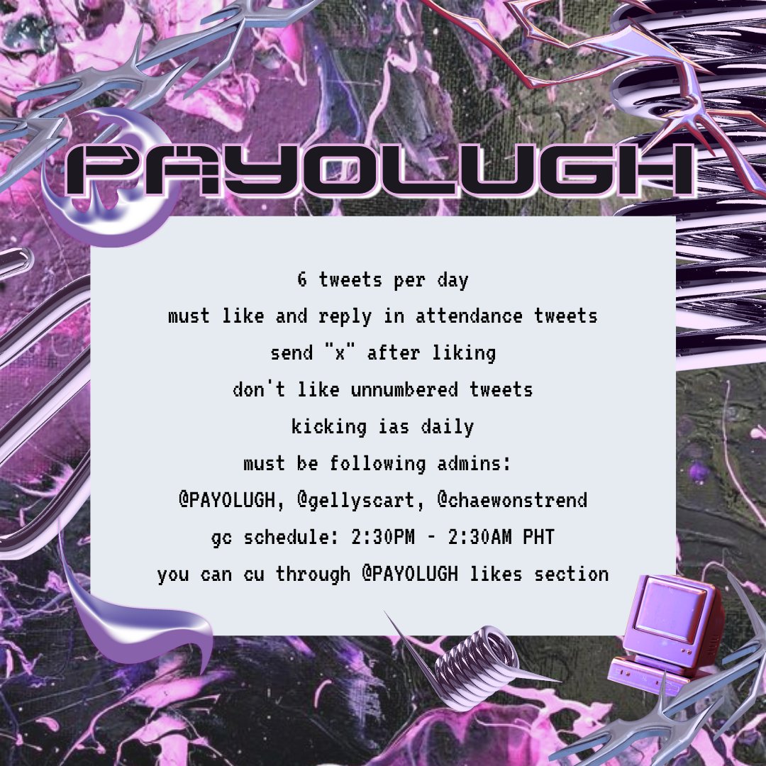 PAYOLUGH is now recruiting!
🌌 6 tweets per day
🌌 guaranteed 60+ likes
🌌 must follow admins:
     — <a href="/PAYOLUGH/">PAYOLUGH ₃</a>
     — <a href="/gellyscart/">ً</a>
     — <a href="/chaewonstrend/">ً☕️</a> 
🌌 rt and reply to be added
🏷 payola promo like plug gc