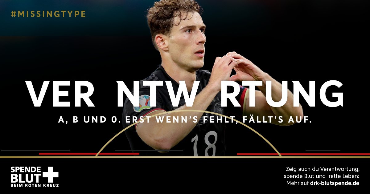 DFB_Team's tweet image. Heute ist #Weltblutspendetag. 🩸
Spende Blut und rette Leben: missingtype.de 

#MissingType #DieMannschaft @roteskreuz_de