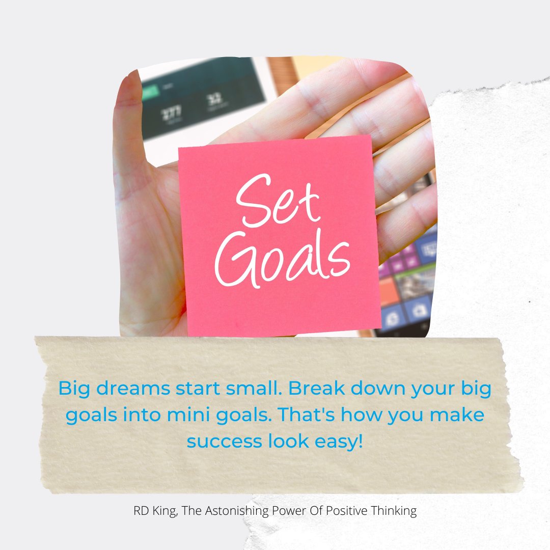 GraduatesFirst's tweet image. Quote of the day: Big dreams start small. Break down your big goals into mini goals. That&apos;s how you make success look easy!
- RD King, The Astonishing Power of Positive Thinking
#setgoals #minigoals #quoteoftheday #positivethinking