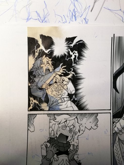 脱法テイマーの二巻発売に合わせて、また書店で複製原画の展示をするんだけど、やはり選ぶんならこのコーヒーぶちまけたページでしょって思ってたら編集サイドが選んだのもこのページ前後のやつで、奇しくも意見が一致。
生々しいアナログ原稿をお楽しみください(コーヒーの染みって注釈つけて欲しい) 