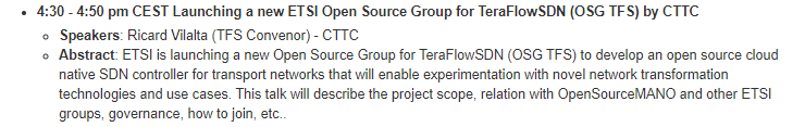 Join us June 15th at #OSMecosystemDay to learn about  <a href="/TeraFlowSDN/">TeraFlowSDN</a>, the new #opensource #community at <a href="/ETSI_STANDARDS/">ETSI</a> developing a #CloudNative #SDN controller compatible with #OSM, by <a href="/rvilalta/">Ricard Vilalta</a> (<a href="/CttcTech/">CTTC</a>) 👇👇   
osm.etsi.org/wikipub/index.…