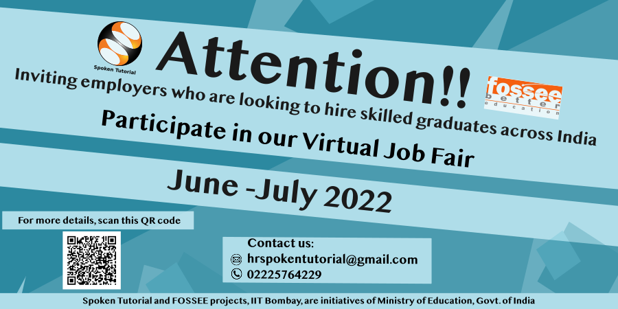 FOSSEE (@fossee) on Twitter photo <a href="/FOSSEE/">FOSSEE</a> and <a href="/SpokenTutorials/">Spoken Tutorial</a> invite all the employers who are willing to hire skilled graduates, to be a part of the virtual #JobFair.
For more details, scan the QR code or visit our web page bit.ly/3zvRFfY
#opensource #job #naukri #skilling #floss <a href="/KannanMoudgalya/">Kannan Moudgalya</a> <a href="/FOSSEE/">FOSSEE</a> and <a href="/SpokenTutorials/">Spoken Tutorial</a> invite all the employers who are willing to hire skilled graduates, to be a part of the virtual #JobFair.
For more details, scan the QR code or visit our web page bit.ly/3zvRFfY
#opensource #job #naukri #skilling #floss <a href="/KannanMoudgalya/">Kannan Moudgalya</a>