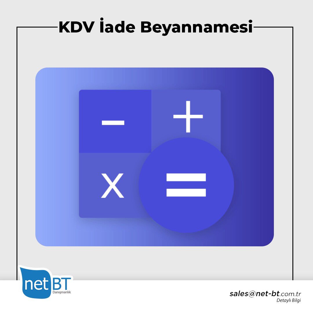 NetBT KDV İade Beyannamesi çözümümüz ile fazla ödenmiş olan vergileri kontrol altına alarak tasarruf etmeye hemen başlayın!

#SAP sistemlerine tam entegre çözümümüz için hemen bizimle iletişime geçin: net-bt.com.tr

#NetBT #KDVİadeBeyannamesi #KDVİade #Beyanname