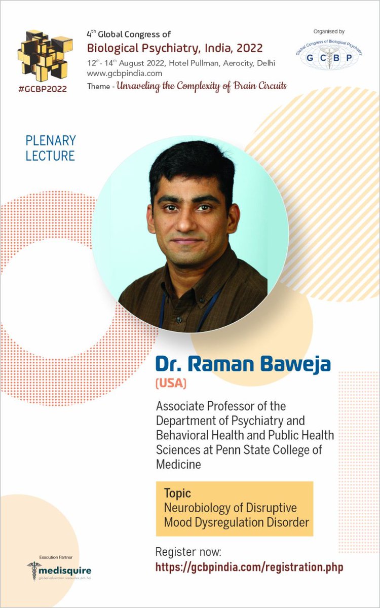 #GCBP2022 Plenary Lecture #2 Dr Raman Baweja 

For more details: gcbpindia.com
Register now: gcbpindia.com/registration.p…
Download Agenda: gcbpindia.com/pdf_docs/Agend…

 #hybrid #stayhealthy #mentalhealth #bipolar #mentalhealthawareness #depression #anxiety #mentalillness #ocd