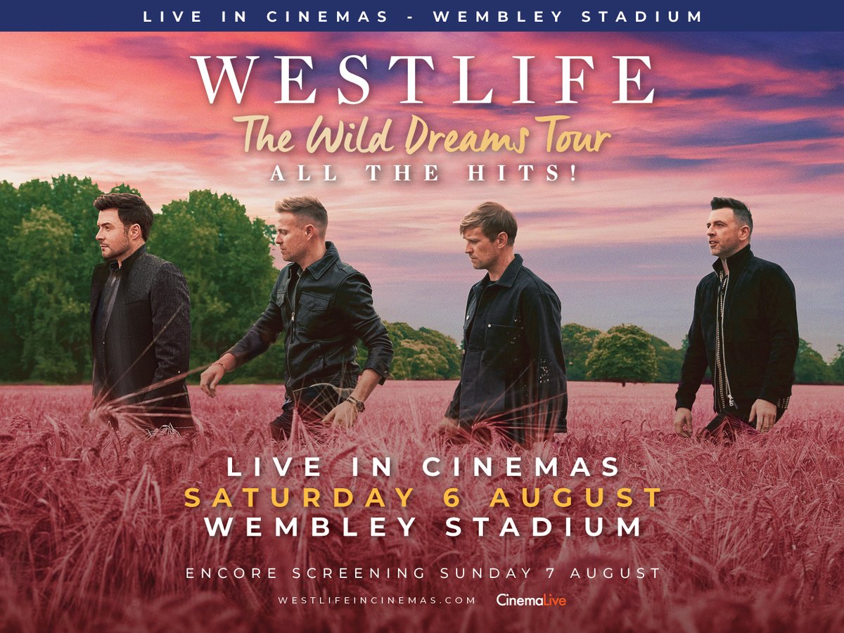 westlifemusic's tweet photo. We are so excited to announce that our Wembley show will be screened live in cinemas across the UK, Ireland and Europe, so fans who won’t be there on the night can enjoy it too ✨
Tickets for screenings will go live tomorrow 9AM BST. We can't wait to share this moment with you 💛 https://t.co/50R5YwmAHi