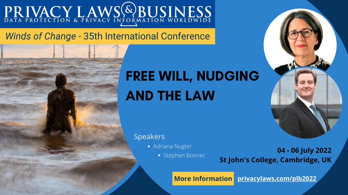 privacylaws's tweet photo. #Darkpatterns make free will difficult to sustain for Internet service users of all ages. How to strengthen their autonomy & tackle nudging? Adriana Nugter, an experienced consultant, & Stephen Bonner @ICOnews discuss ways forward
#PLB2022 #dataprotection
https://t.co/U6HFpI0TwN https://t.co/blHx5Z0AVh