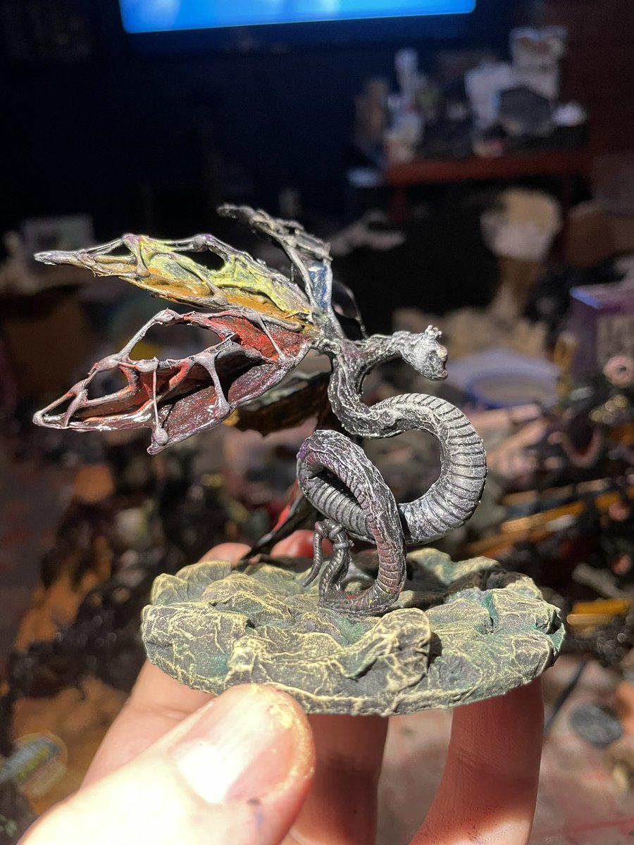 Matthew_Ryan_Do's tweet photo. On the table tonight - toy mod dollar store creation turned into Huge Entropic Couatl #DnD #dungeonsanddragons #toymods #fantasy #tabletopgames #tabletopgaming #TTRPGs #ttrpg #tabletoprpg https://t.co/TiXGMGuOz7