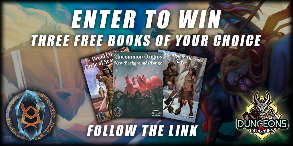 Hey you know what's awesome? Supporting fellow creators. <a href="/UOPublishing/">Underground Oracle Publishing</a> and the Dummies have joined together to do a super rad #dnd #5e supplement giveaway - THREE free books to take your #ttrpg #worldbuilding - follow the link below!

gleam.io/competitions/E…