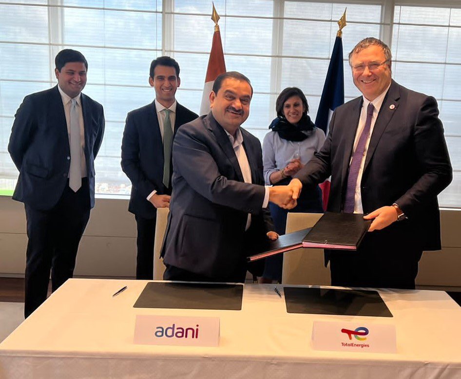 gautam_adani's tweet photo. In our journey to be the world's largest Green H2 player, the partnership with @TotalEnergies will fundamentally shape market demand. Our ability to produce the world's least expensive electron will lead to us producing the world's least expensive Green H2. https://t.co/ZfwjVuxXJH
