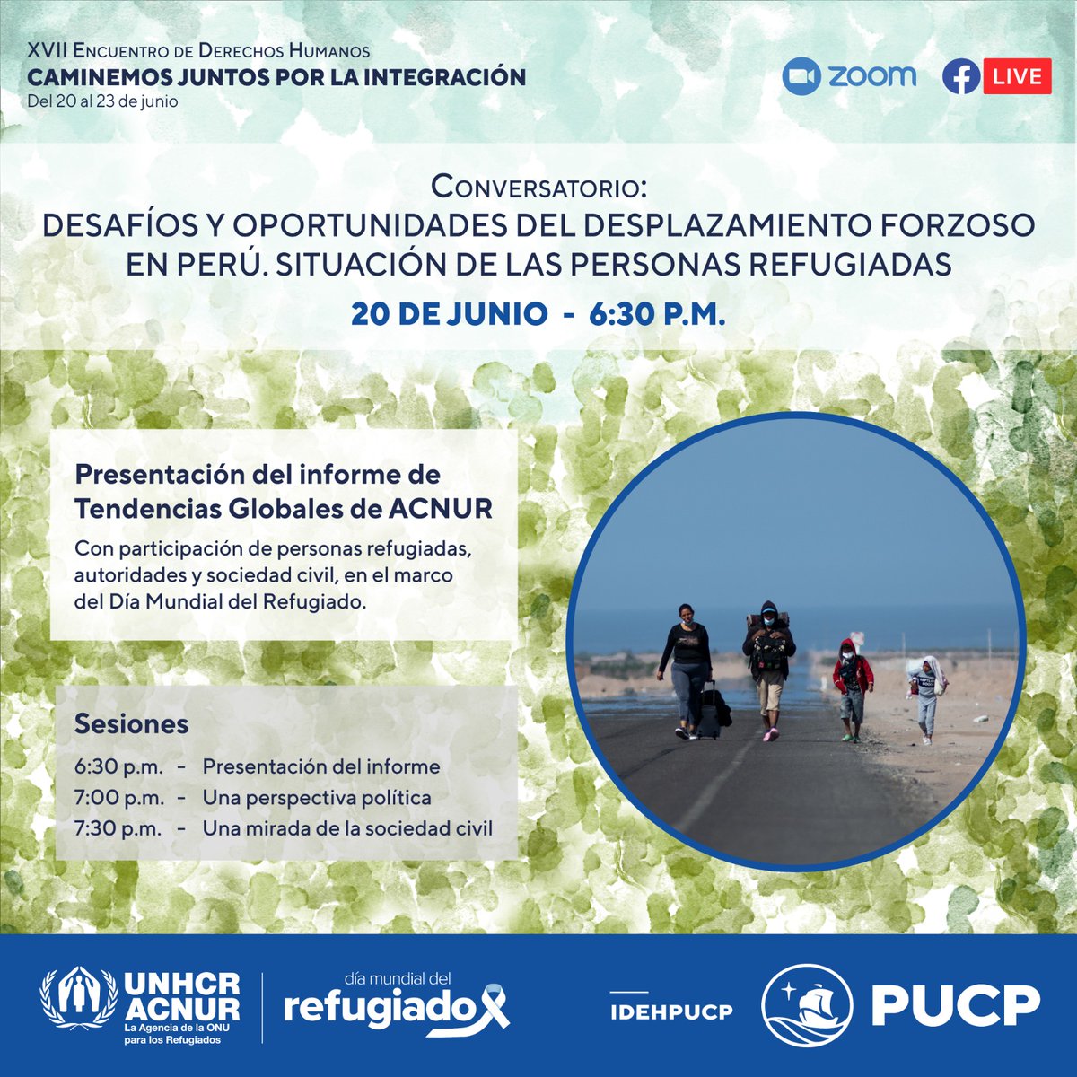 FedericoAgusti's tweet photo. El lunes 20 de junio es el #DíaMundialdelRefugiado
Sumate al Conversatorio!
Una mirada desde la política pública y la Sociedad civil, y por supuesto las voces de #refugiados
También presentaremos algunos datos de las Tendencias globales

@idehpucp
@CancilleriaPeru
@MigracionesPe https://t.co/xLHRQAZazP