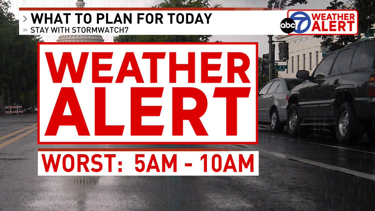 VJohnson7News's tweet photo. On #WeatherAlert this Tuesday 5AM-10AM #StormWatch7 is tracking several lines of fast moving storms that will move through during the #AMRush. Damaging winds, hail, and isolated flooding is possible. Please watch @7NewsDC before you go. https://t.co/pY0Nl2aNGI https://t.co/ZRoROdOCCA