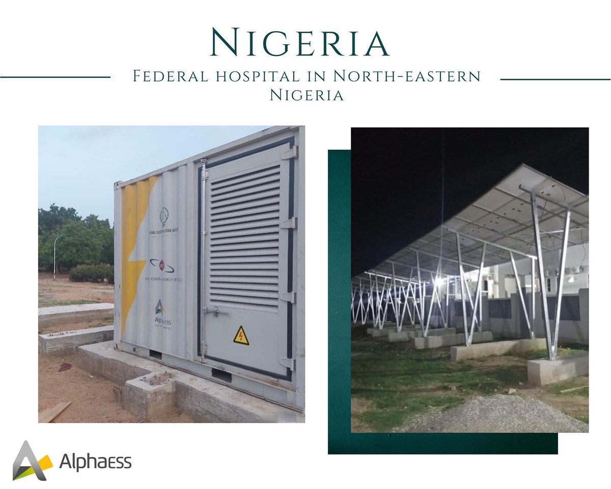 AlphaESS's tweet photo. 🚑 First stop: a federal hospital in north east Nigeria
To power this hospital is part of an AlphaESS ongoing project, in which we provide fourteen #STORION T50 (50kW) energy storage systems with 162kWh battery capacity to build the mini-grid for the federal hospitals. https://t.co/IZHP9uwDYK
