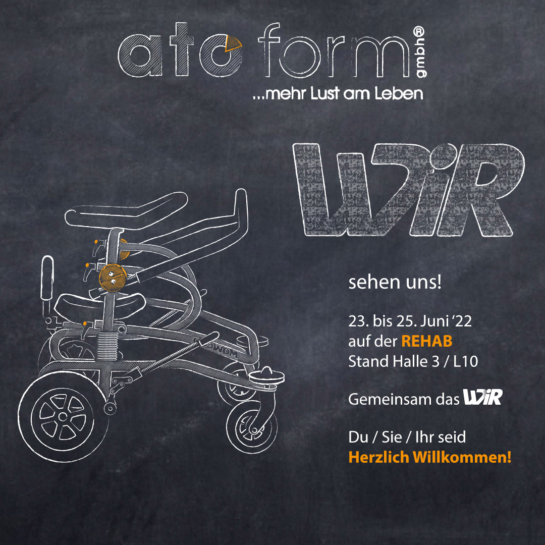 ato_form's tweet photo. In 9 Tagen geht es endlich wieder weiter!

Wir sind vom 23. bis 25.Juni 2022 auf der REHAB Messe in Karlsruhe.
(Stand Halle 3 / L10)

Wir sehen uns!

#atoform #atoformgmbh #messe #rehab #rehab2022 #rehabmesse #rehabmesse2022 https://t.co/QM1cE2rTmH