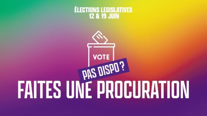 [URGENT]

🤷‍♂️ Vous n’êtes finalement pas là ce dimanche pour aller voter ?

Il est encore possible de faire une procuration. Écrivez nous via nos réseaux sociaux et on trouvera un ou une nupsien.nes ✌️✌️✌️

#procuration #villeurbanne #circo6906 #MelenchonAMatignon #StopponsMacron