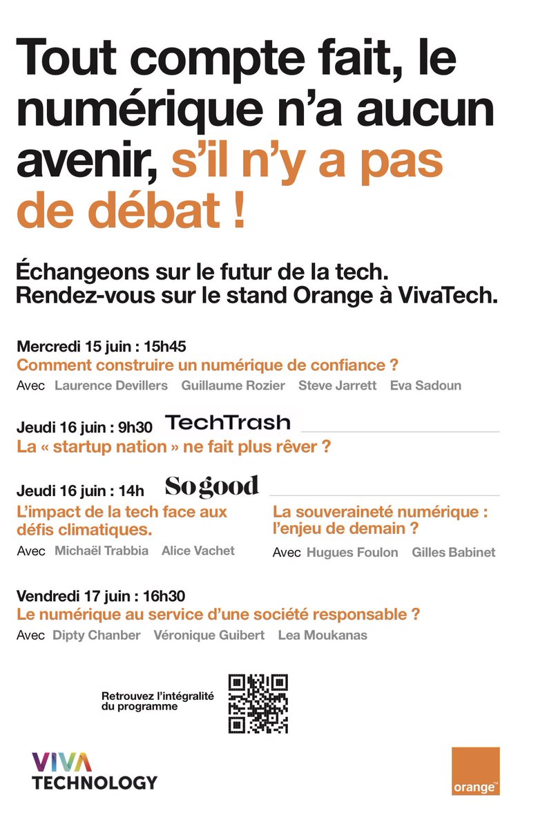 Sylvain BRUNO (@sylvainbruno) on Twitter photo Au programme de <a href="/VivaTech/">Viva Technology</a> sur le stand <a href="/orange/">Orange</a>: débats & échanges sur les grands enjeux du #numérique. Rendez-vous vous dès demain. <a href="/sogoodradio/">So good</a> <a href="/AliceVachet/">Alice Vachet</a> <a href="/TechTrashFr/">Tech Trash</a> #Vivatech #tech Au programme de <a href="/VivaTech/">Viva Technology</a> sur le stand <a href="/orange/">Orange</a>: débats & échanges sur les grands enjeux du #numérique. Rendez-vous vous dès demain. <a href="/sogoodradio/">So good</a> <a href="/AliceVachet/">Alice Vachet</a> <a href="/TechTrashFr/">Tech Trash</a> #Vivatech #tech