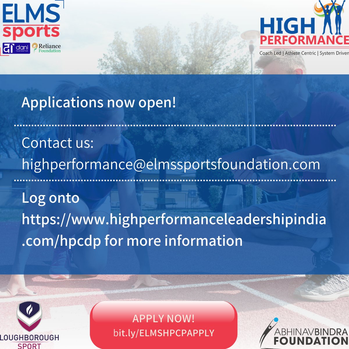 DaniSports_'s tweet image. Applications are now open! Log onto highperformanceleadershipindia.com/hpcdp for more details.

Knowledge partners @abfoundationind &amp;amp; @LboroSport

#athletecentric #coachled #systemdriven #seniorcoach #highperformancecoach #performancecoaching #sportsecosystem #performancemanagement #sportsscience