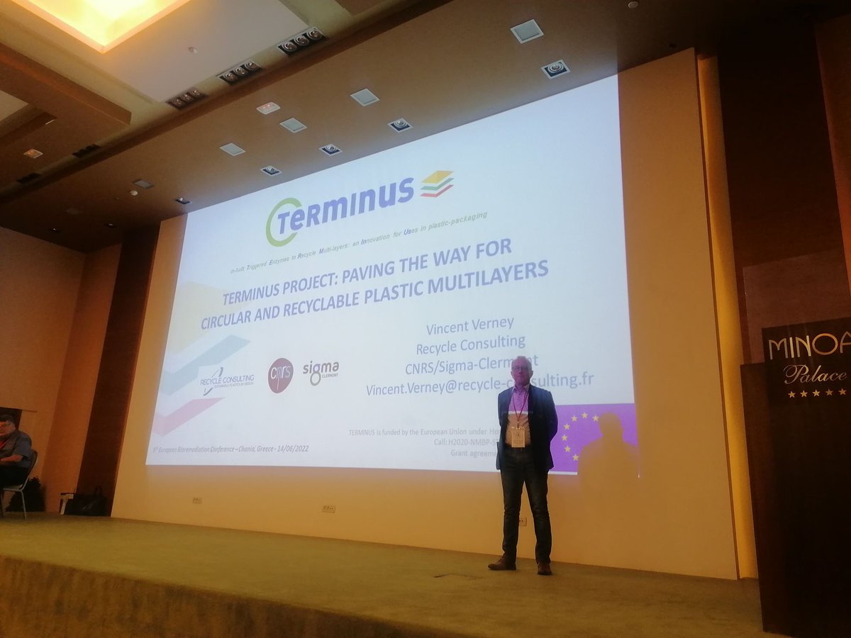 H2020TERMINUS's tweet photo. We're starting the 2nd day with the plenary lecture by @VincentVerney on 'TERMINUS Project: paving the way for circular and #recyclable #plastic multilayers' ♻️

Learn more about the 8th European Bioremediation Conference 👉https://t.co/1BPnfhGz9z

https://t.co/bNpvfFXSzk https://t.co/yif0zppBZN