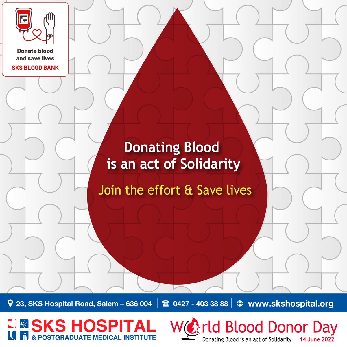 SKS_Hospital's tweet photo. World Blood Donor Day 2022: Donating blood is an act of solidarity. Join the effort and save lives #WorldBloodDonorDay #blooddonors https://t.co/gkT4vbui3A