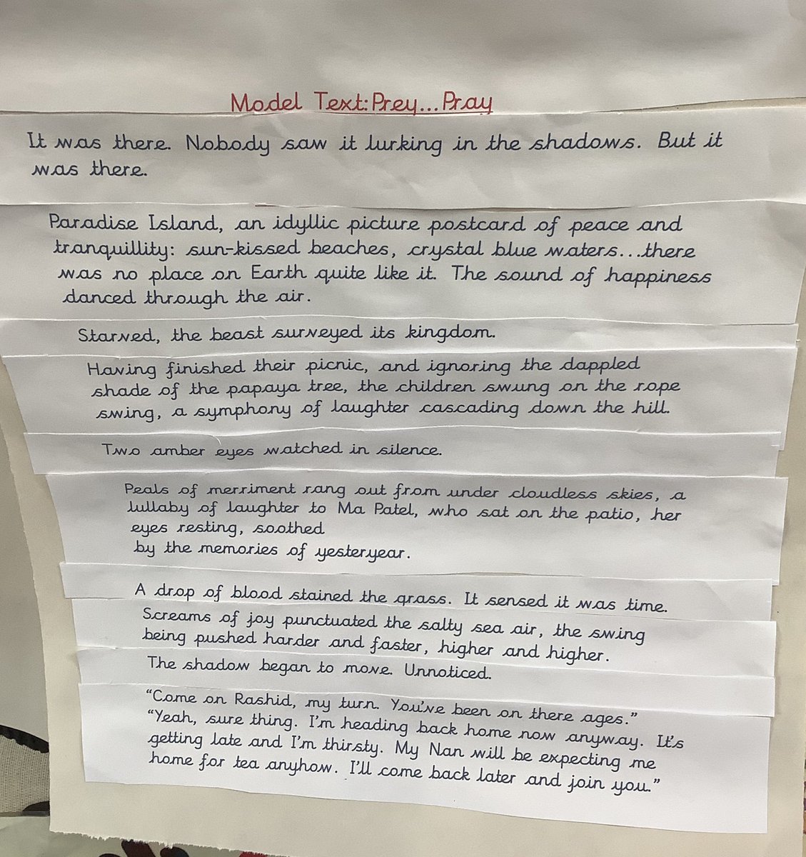 highachieverstm's tweet photo. We immersed ourselves in the dual narrative โpreyโฆprayโ. We had a look at the two styles the author wrote in and then began changing things up to see if the texts still had the impact the author was looking for. #stmenglish #stmtalk4writing https://t.co/pQvExtGWJm
