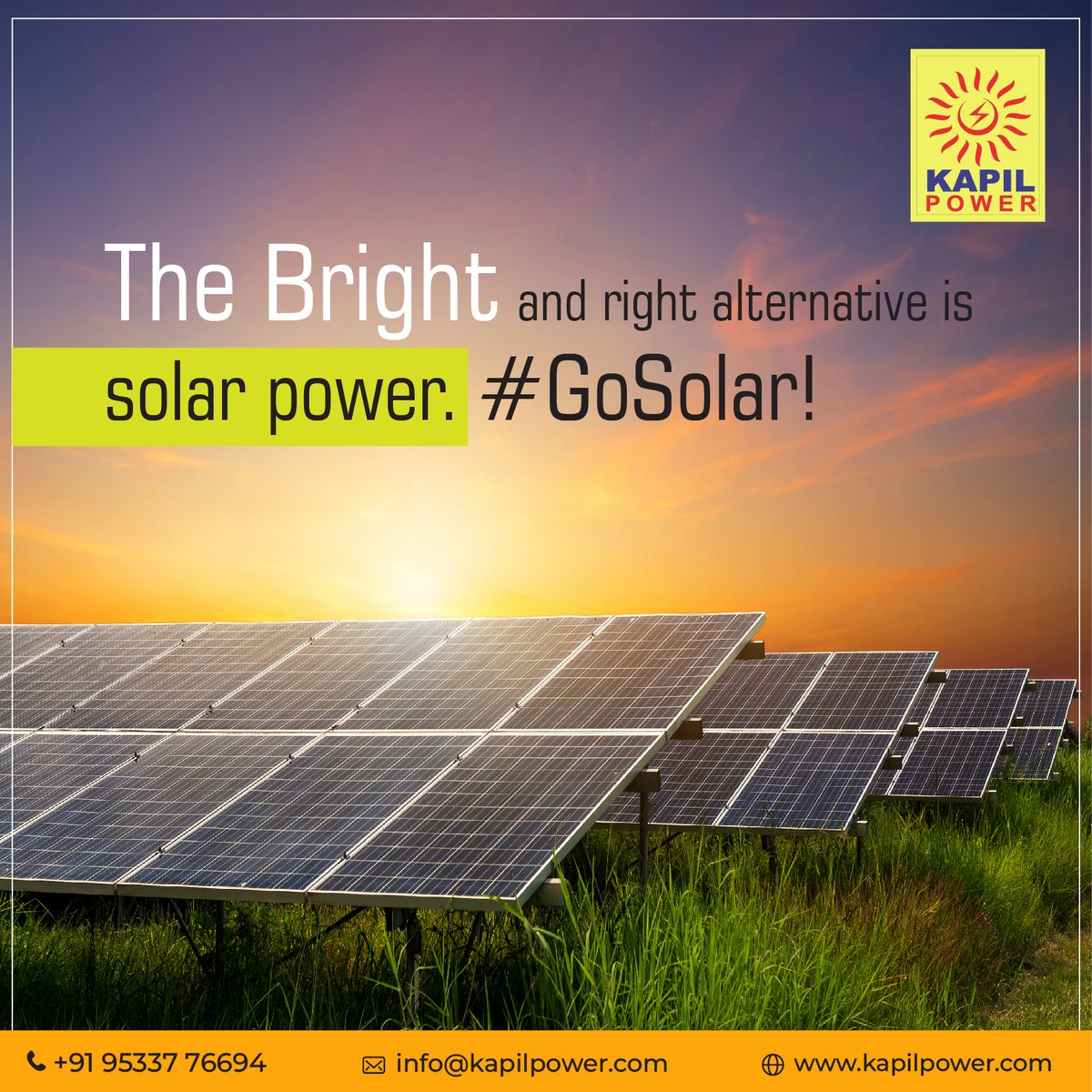 Choose Kapil Power #GreenEnergy if you wish to utilize the sunshine and generate solar power with ease and convenience!

#renewableenergy #cleanenergy #GoGreen #solarenergy #sunshine #sunenergy #sunpower #solarcompany #solarplant #sustainability #gosolar #GoSolarNow #GoSolarToday